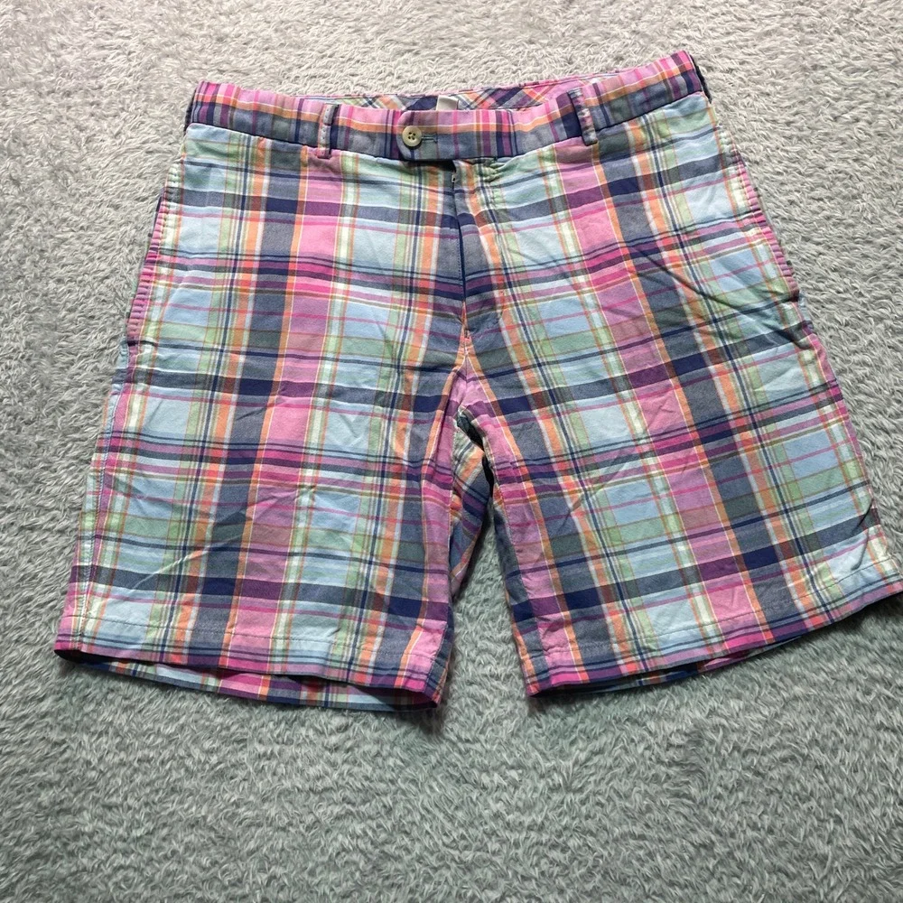 Peter Millar Mens 34 Multicolor Plaid Cotton Flat Front Golf Shorts RN 100308